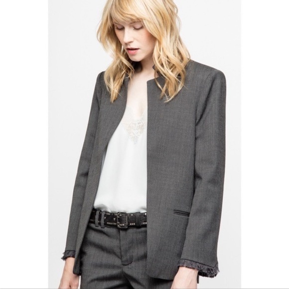 Zadig & Voltaire Women’s Volly Frange Open Front Blazer Jacket In Gris Size 38,M - Picture 3 of 13